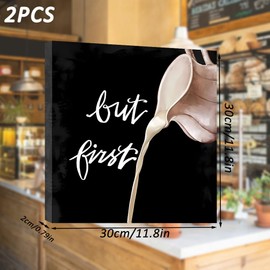 burkfeeg Pack of 2 Coffee Bar Wall Decoration Kitchen Poster Kitchen Pictures Dining Room Decor Wall Pictures Living Room Pictures Modern Black White Canvas (30 x 30 cm