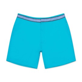 OKAICOS Men's Swim Trunks - Performance Stretch Board Short with Mesh Lining, Drawstring Swimwear Teal Blue Waves