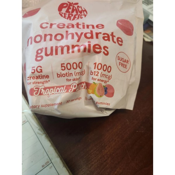 Peach Perfect Creatine Monohydrate Gummies Tropical Punch 5g Creatine 120ct