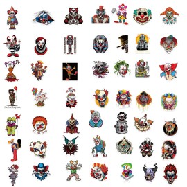 Funny Spooky Clown Stickers - 50Pcs Waterproof Autocollant Horror Joker Stickers for Water Bottles,Laptop,Luggage,Skateboard
