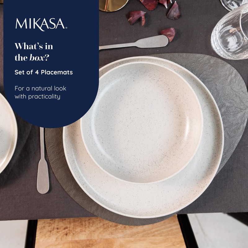 Mikasa 4pc PU Pebble Placemats, Slate Grey, 38cm x 30cm,
