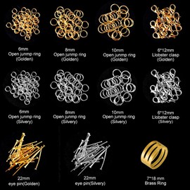 FEPITO Jewellery Making Kit Beginners Tool Kit Jewellery Repair Kit Silver and Gold Lobster Clasp Open Jump Rings and Pin Jewellery Accessories Kit with Pliers