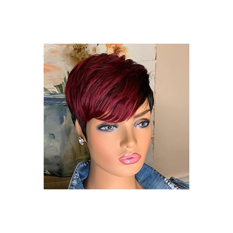 SAEIALL Peluca Corta Estilo Pixie de Cabello Humano para Mujeres