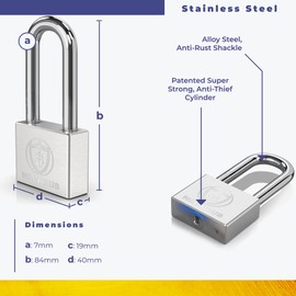 Magmaus® PDE40 Heavy Duty Lock with 3 Keys - [Stainless Steel] Weatherproof Padlock for Outdoor Use - Ideal for Storage Unit, Shipping Container, Gate