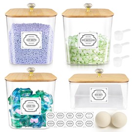 4 Pieces Laundry Detergent Dispenser , Laundry Pods Container , 2 Wool Dryer Balls Included , PET Laundry Room Organization , Laundry Soap Dispenser , Laundry Detergent Container , Detergent Dispenser