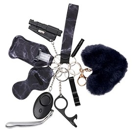 Zesirmay Defense Keychain Set for Women with Protection Safety Alarm Key Chain,Whistle and Wirstlet KeyChain Set