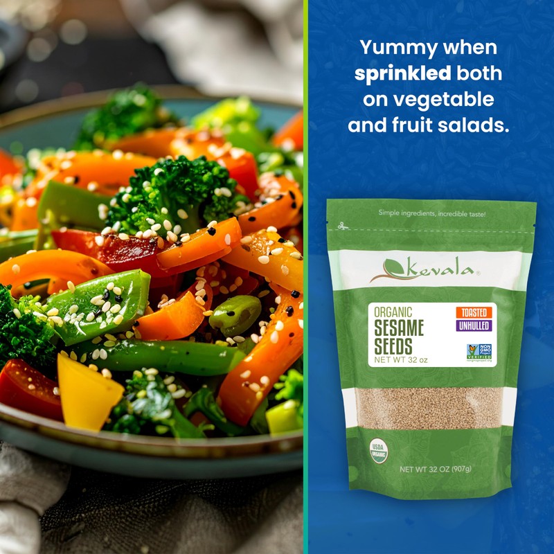 Organic Toasted Sesame Seeds (Unhulled) - Gluten-Free Topping for Asian