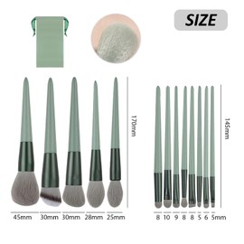 13 Makeup Brushes, 1 Velvet Bag, Professional Makeup Brush Set, High-Quality Synthetic Bristles, Beauty Tools with Soft Bristles for Makeup and Beauty (Green)