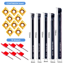 Carbide Lathe Tools -Lath Threading Bit Set 15pcs - 5pcs 1/4”~1/2" S06K/S07K/S08K/S10K/S12M-SCLCR06 Turning Holder Boring Bars / 10pcs Golden Inserts CCMT060204
