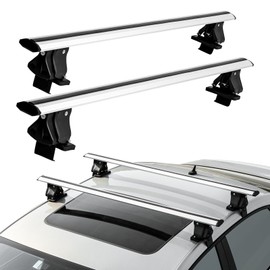 MAXSOUGH Universal Roof Rack Thick Aluminum Cross Bars,Adjustable Lockable Roof Rack Compatible for Vehicle Without Side Rails，255 LBS Load Capacity,Silver