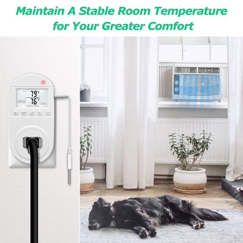 Temperature Controlled Outlet, Briidea Thermostat Outlet Compatible with Window Air