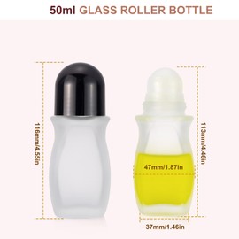 Kesell 2pack 50 ml/1.7oz Refillable Roll On Bottles with Plastic Roller Ball Frosted Clear Glass Rollerball Deodorant Container Set with Opener Essential Oil Perfume Glass Roller Bottles (Black Caps)