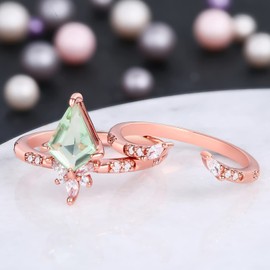 LAZLUVU Engagement Rings Rose Gold Wedding Rings with Cubic Zirconia Wedding Band Bridal Ring Set Emerald Green Ring Jewelry Gifts for Women Size 10