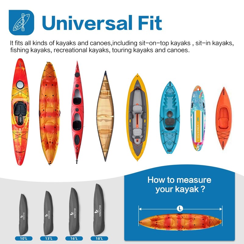 Kayak Cover 600D, Waterproof Full Coverage Canoe Cover with Zipper,