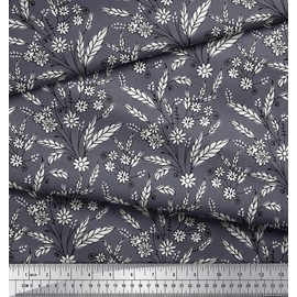 Soimoi Cotton Canvas Fabric Leaves & Floral Block Decor Fabric Printed metre 56 Inch Wide