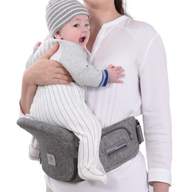 Bebamour Foldable Hip Seat Baby Carrier, Advanced Adjustable Waistband Extender Baby Hip Seat Carrier for 0-36 Month Baby (with Waistband Extender Grey)