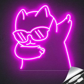 Cool Cat Neon Sign with Glasses, Dimmable USB LED Light for Wall Decor in Bedroom, Game Room, Man Cave & Pet Stores - Perfect Cat Room Decor
