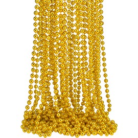 16 PCS 7mm Mardi Gras Bead Gold Faux Pearl Beads Necklaces Bulk Party Favor Plastic Play Pearl for 32" Carnival Necklaces Christmas Party St. Patrick's Day Costume Necklace