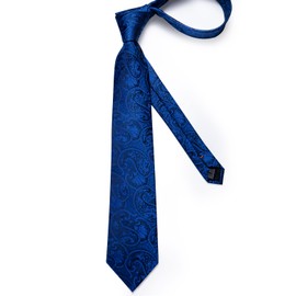 DiBanGu Mens Paisley Tie Formal Silk Tie & Pocket Square Cufflinks Tie Clip for Wedding Party Prom, Blue Paisley