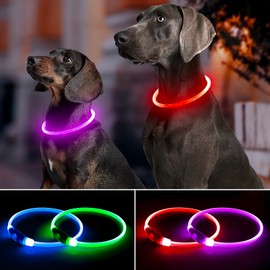 【2-Pack】 Rechargeable LED Dog Collar Set - Illuminate Night Walks with Universal Safety Light for Small, Medium, and Large Dogs (Pink&Red)