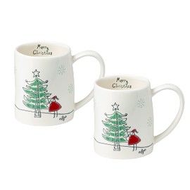 Potter's Studio by Coastline Imports Christmas Coffee/Chocolate Mugs, Set of 2. 14-Ounze (Santa with Tree)
