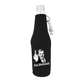 I'm Retired Beer Bottle Coolie With Opener (Black, 1)