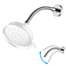 DOUBLUOEG Adjustable Shower Arm, Chrome 11.8 Inches Shower Head Extension Arm with Flange Flexible Memory Shower Head Pipe