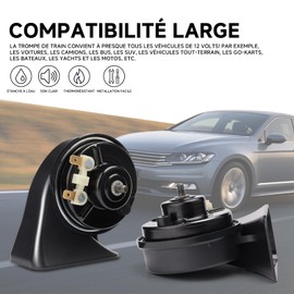 FARBIN Car Horn 12v Loud Waterproof Double Horn Super Loud Train Horns Car Electric Snail Horn Air Horns Truck Horn Replacement Kit Universal for Car Motorcycle Truck Boat (black, Boutique Snail Horn)