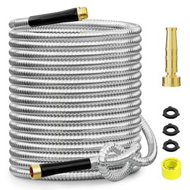 SPECILITE 150 FT Garden Hose, 304 Stainless Steel Metal Heavy Duty Flexible Water Pipe, Kink Free, Durable, Lightweight for Yard, Outdoor with Rubber Grip