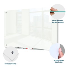 J&J worldwide Glass Whiteboard 47"x35", Magnetic White Board Glass Dry Erase Board Large Frameless Glass White Board for Office, Home & School with Marker Tray & Markers