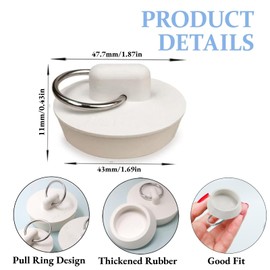 4Pcs Universal Sink Plug, White Rubber Bath Plug, Kitchen Sink Plug Replacement Drain Stopper for Bathtub Kitchen and Bathroom (Size for 44-47mm Drain)