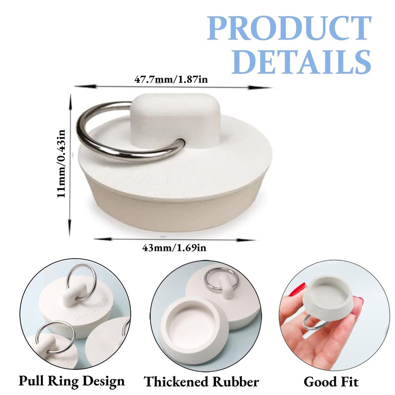 4Pcs Universal Sink Plug, White Rubber Bath Plug, Kitchen Sink