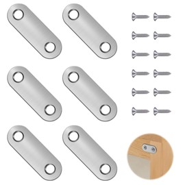 6Pcs Flat Brackets for Wood, Stainless Steel Joining Plates for Wood, Mending Plates for Furniture Cabinet Repair, Metal Straight Connector Brace with 12 Screws