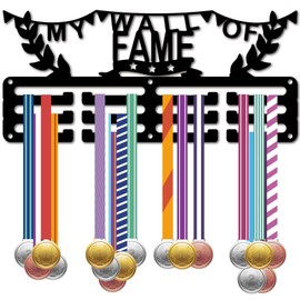 CREATCABIN Medal Holder, Medal Hanger, Presentation Stand, Sport, Metal, for Hanging, Awards, Iron, Small Holder for Wall, Home, Badge, Race, Black, 29 x 13 cm, My Wall of Fame
