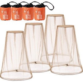 4 Pack Mosquito Head Net Face Mesh Net Head Protecting Net for Outdoor Hiking Camping Climbing Walking Mosquito Fly Insects Bugs Preventin (Big Size, Khaki)