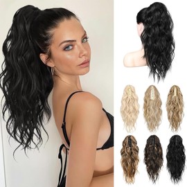 Ponytail Extension, 18" Wavy Claw Clip Ponytail Extensions Shoulder Length Curly Wavy Claw Clip in Ponytail Hair Extensions Synthetic Fake Pony tails Hairpieces (Z-613)