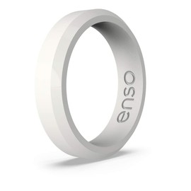 Enso Rings Bevel Thin Silicone Wedding Ring – Hypoallergenic Unisex Stackable Wedding Band – Comfortable Minimalist Band – 5.08mm Wide, 2.16mm Thick White Size: 7