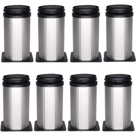 KINJOEK 8 Packs 2 x 4 Inch Adjustable Legs, Stainless Steel Adjustable Furniture Feet with Brushed Finish for Sofa,Bed,Cabinet,Desk,Table