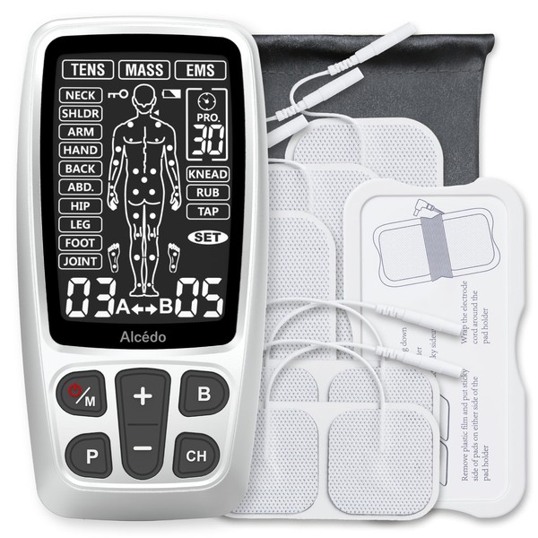 Alcedo TENS Unit + EMS Combination Machine Muscle Stimulator for Pain Relief, Electric Rechargeable Pulse Massager with 41 Modes for Back/Neck Pain Therapy, HSA FSA Eligible