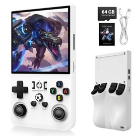 R36MAX Game Console,4.0 Inch IPS Screen Linux System with 64GB TF Card,Retro Gaming Console Built in Games,Retro Game Console for Adults,4000mAh Battery (White)