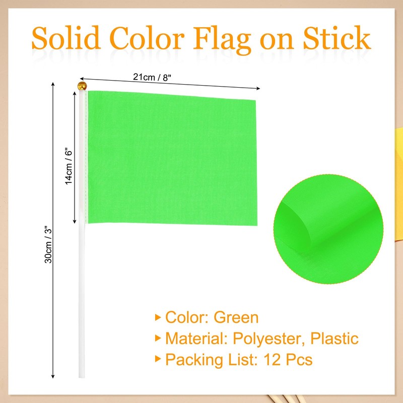 PATIKIL 8x3 Inch Green Blank Stick Flag, 12Pcs Handheld Solid
