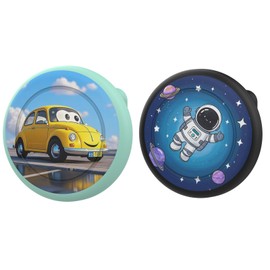 Air Tags-2 Pack Airtag Holder Case with Cute Cartoon Pattern, Silicone Airtag Holder with Safety Brooch Pins, Anti-Lost for Kids, Clothing, Backpack(Astronaut & Car)