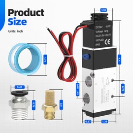 Solenoid Valve, Hoodutric 1/4" NPT Solenoid Valve DC24V Single Coil Pilot-Operated Electric 2 Position 5 Way Connection Type with Outlet Wire - 4V210-08