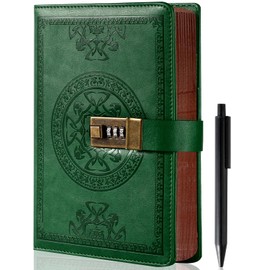CAGIE Diario con candado para hombres y mujeres, recargable, 290 páginas forradas, diario bloqueado con bolígrafo, diario con cerradura, 180 posiciones planas para escribir diario de viaje, 5.7 x 8.3