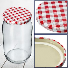 KADAX fi82 mm Screw Lid, Twist-Off Lid Set Made of Metal, Replacement Lids for Mason Jars, Lids with 6 Locking Teeth for Jars and Preserving Jars (Red Chequered, Pack of 10)