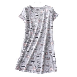 Inadays Sleepwear Women's Nightgown Cotton Sleepshirts Short Sleeve Nightshirt Print Sleep Dress R Neck Nightdress Loose Comfy Pajama