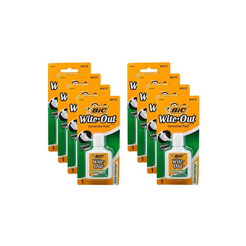 Bic Wite-Out Extra Coverage Correction Fluid-0.7 Ounces 8-PACKS (WOFECP1)