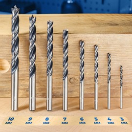 S&R - Wood Drill Bit Set - 8-Piece Twist Drill Bit Set (3-10 mm), Ideal for Softwood, Plywood, Plasterboard, MDF Boards & Hardwood - High Quality Dowel Drill, Centre Point, Conveyor Spiral