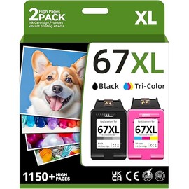 Thcbme Compatible 67XL Ink Cartridge Replacement for HP DeskJet 2700e 2700 2855e 2755e 2755 4155e4255e for Envy 6000 6055e 6400, Black, Tricolor, 2-Pack