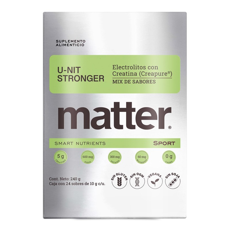 Matter U-nit Stronger, Electrolitos Sin Azucar Premium con Creatina Creapure®,